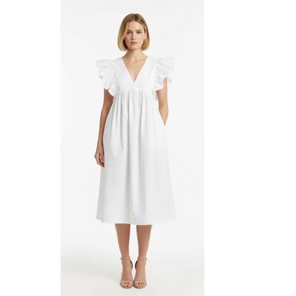 Anthropologie Flutter Sleeve Midi Dress Small White NWT - Picture 1 of 9